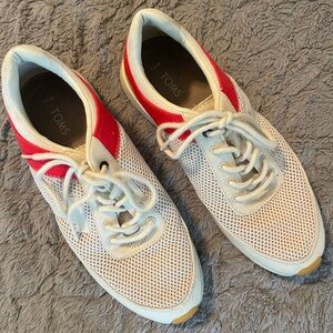 TOMS Red and White Mesh Lace-Up Sneakers